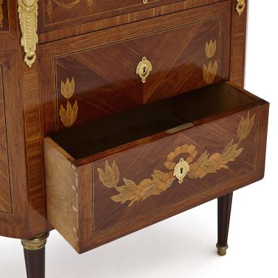 Antique Marble Topped Hardwood Dresser with Neoclassical Marquetry