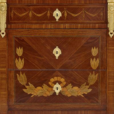 Antique Marble Topped Hardwood Dresser with Neoclassical Marquetry