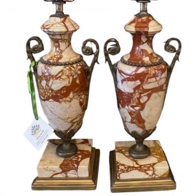 Antique Marble Urns Now Petite Designer Table Lamps a Pair