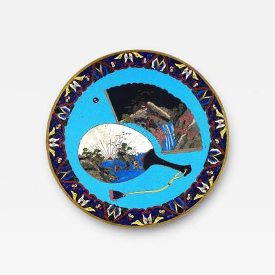 Antique Meiji Japanese Cloisonne Enamel Fan Scenic Night And Day Plate