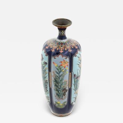 Antique Meiji Japanese Cloisonne Enamel Multi Panel Floral Vase Attributed OTA