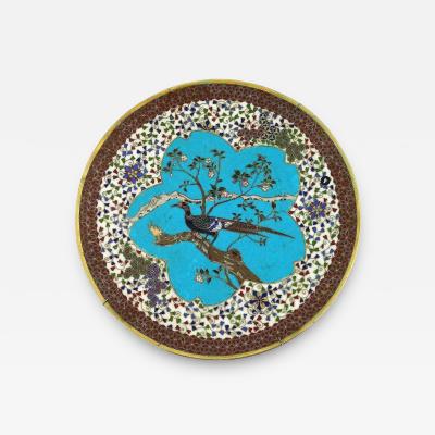 Antique Meiji Japanese Cloisonne Enamel Plate Depicting A Pheasant On A Tree