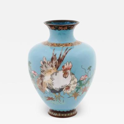 Antique Meiji Japanese Cloisonne Enamel Rooster Vase