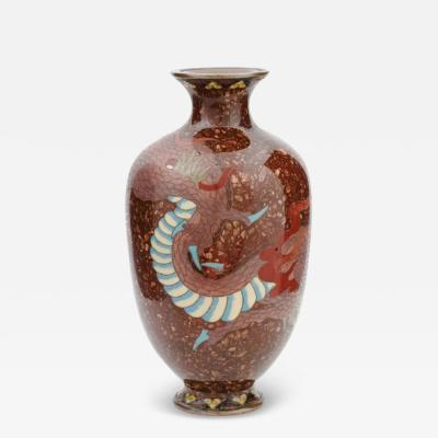 Antique Meiji Japanese Cloisonne Goldstone Enamel Dragon Vase