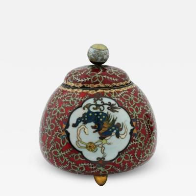 Antique Meiji Japanese Cloisonne Red Translucent Enamel Dragon Jar