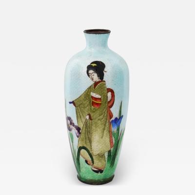 Antique Meiji Japanese Ginbari Cloisonne Enamel Geisha Vase