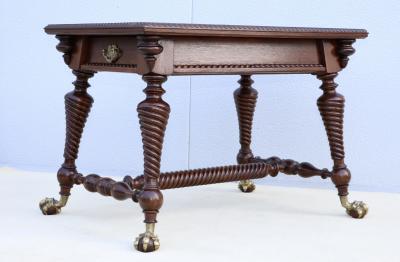 Antique Merklin Oak Library Table With Claw Bronze Feet