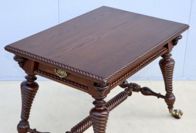 Antique Merklin Oak Library Table With Claw Bronze Feet