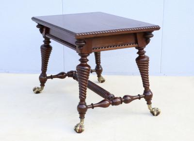 Antique Merklin Oak Library Table With Claw Bronze Feet