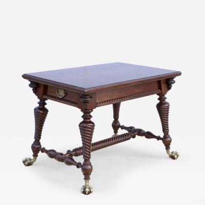 Antique Merklin Oak Library Table With Claw Bronze Feet