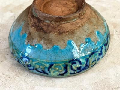 Antique Middel Eastern Glazed Ceramic Bowl with Relief Inscription