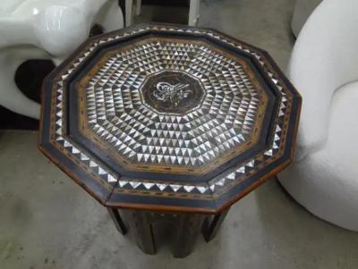 Antique Middle Eastern Arabesque Style Mother of Pearl Inlaid Table
