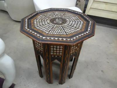 Antique Middle Eastern Arabesque Style Mother of Pearl Inlaid Table