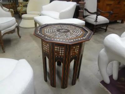 Antique Middle Eastern Arabesque Style Mother of Pearl Inlaid Table