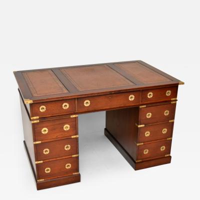 Antique Military Campaign Style Pedestal Desk