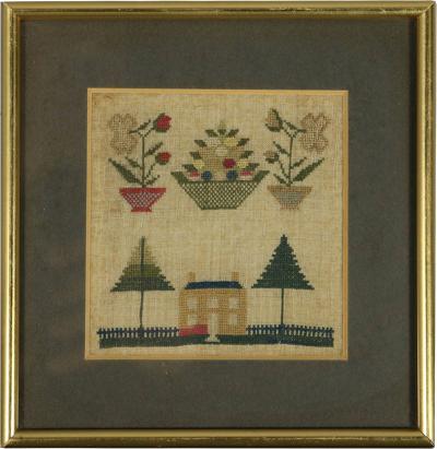 Antique Miniature Sampler with House
