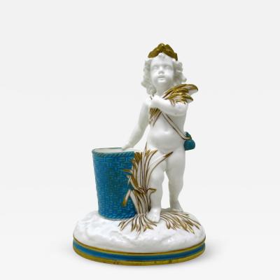 Antique Minton Staffordshire Porcelain Vase Centerpiece Cherub Turquoise Gilt