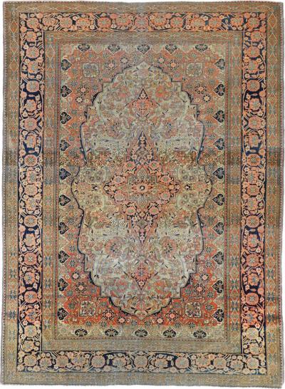 Antique Mohtasham Kashan Rug 4 6 x 6 6 