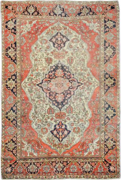 Antique Mohtasham Kashan Rug 4 7 x 6 9 