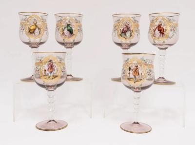 Antique Moser Decorated Salviati Venetian Murano Glass Stemware Set