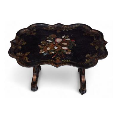 Antique Mother of Pearl Papier Mache Tilt Top Tray Table