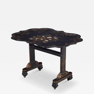 Antique Mother of Pearl Papier Mache Tilt Top Tray Table