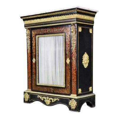 Antique Napoleon III Gilt Bronze Boulle Marble Top Cabinet