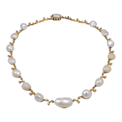 Antique Natural Pearl Diamond Necklace