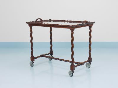 Antique Neo Baroque Italian Barley Twist Bar Cart Serving Trolley Italy 1920s