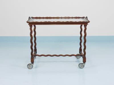 Antique Neo Baroque Italian Barley Twist Bar Cart Serving Trolley Italy 1920s