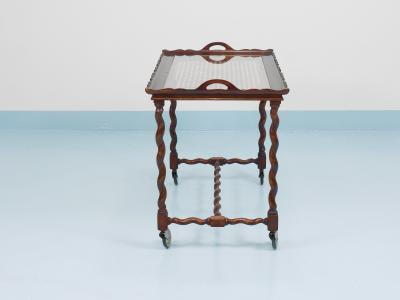 Antique Neo Baroque Italian Barley Twist Bar Cart Serving Trolley Italy 1920s