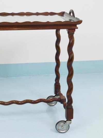 Antique Neo Baroque Italian Barley Twist Bar Cart Serving Trolley Italy 1920s