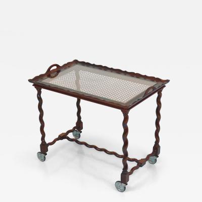 Antique Neo Baroque Italian Barley Twist Bar Cart Serving Trolley Italy 1920s