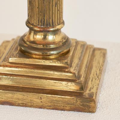 Antique Neoclassical Column Table Lamp in Patinated Brass