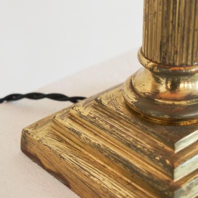 Antique Neoclassical Column Table Lamp in Patinated Brass