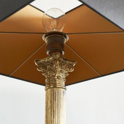 Antique Neoclassical Column Table Lamp in Patinated Brass