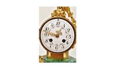 Antique Neoclassical Louis XVI Gilt Bronze Malachite Mantel Clock