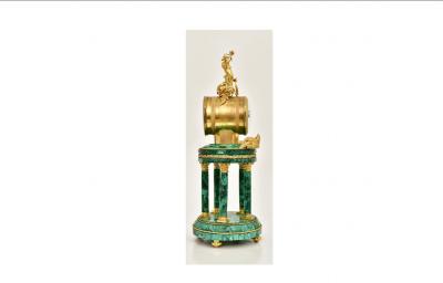 Antique Neoclassical Louis XVI Gilt Bronze Malachite Mantel Clock