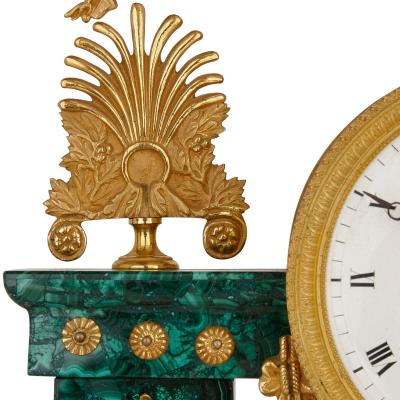 Antique Neoclassical Louis XVI gilt bronze and malachite clock
