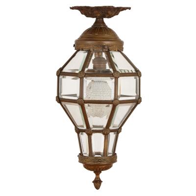Antique Neoclassical style glass and gilt bronze lantern