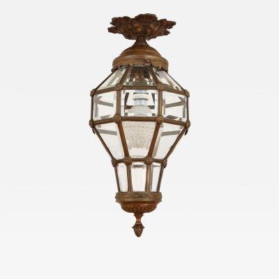 Antique Neoclassical style glass and gilt bronze lantern