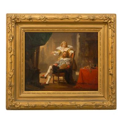 Antique Oil Painting of Artist and His Muse 1856 by Hendrik Frans Schaefels