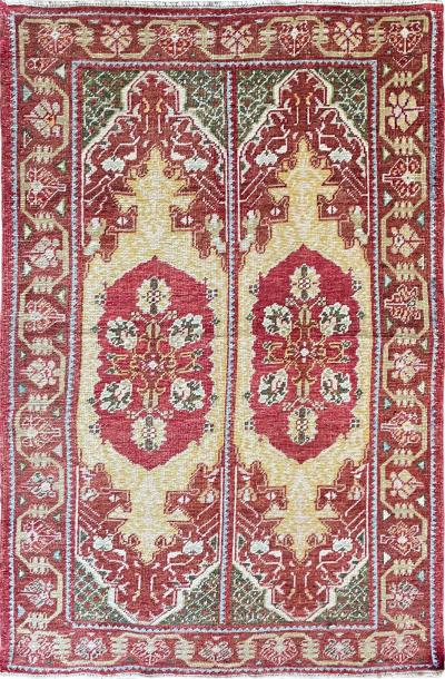 Antique Oushak Rug Double Prayer
