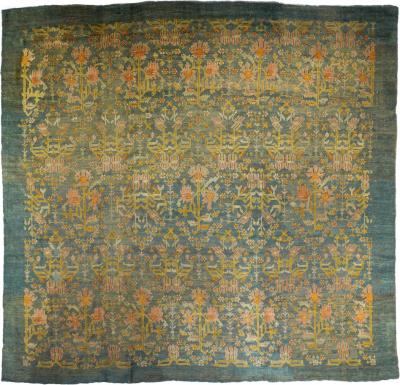 Antique Oushak Turkish Rug 12 8 x 13 4 