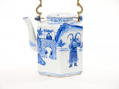 Antique Oversized Blue and White Chinoiserie Porcelain Tea or Coffee Pot
