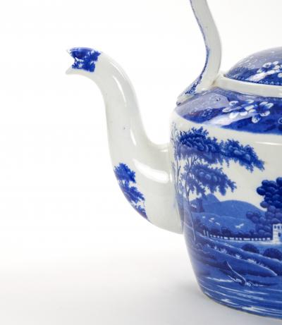 Antique Oversized English Blue and White Porcelain Tea Coffee Pot