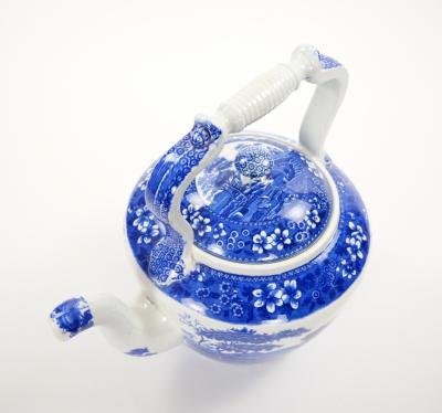 Antique Oversized English Blue and White Porcelain Tea Coffee Pot