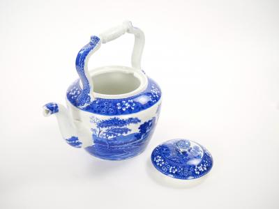 Antique Oversized English Blue and White Porcelain Tea Coffee Pot