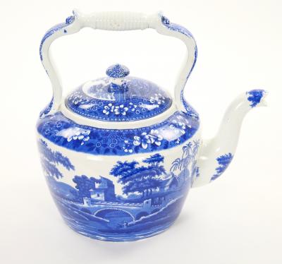 Antique Oversized English Blue and White Porcelain Tea Coffee Pot