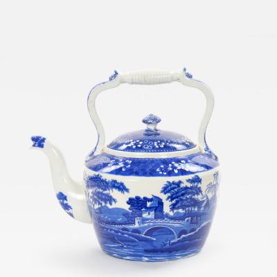 Antique Oversized English Blue and White Porcelain Tea Coffee Pot